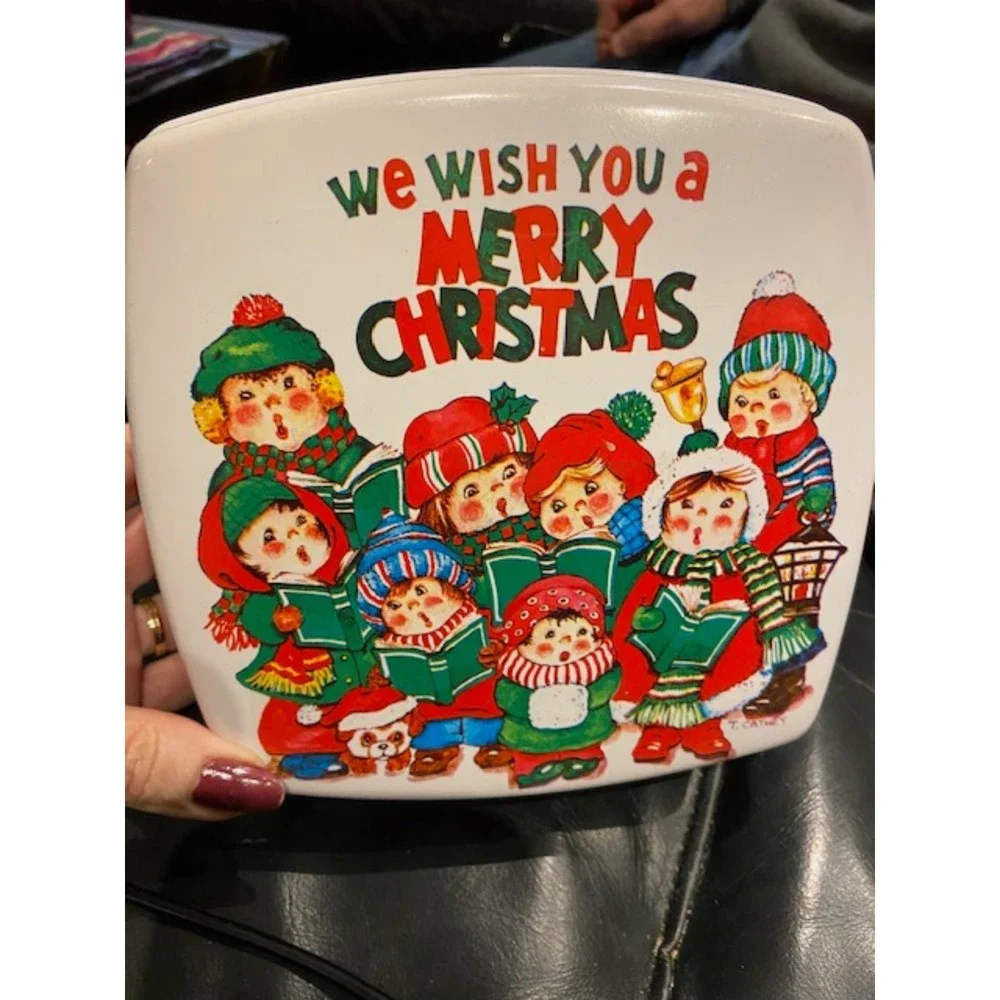 We Wish You A Merry Christmas Plastic Storage Container Children Caroler Vintage